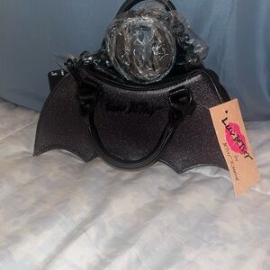 Betsey Johnson Black Glitter Bat Wing Handbag
